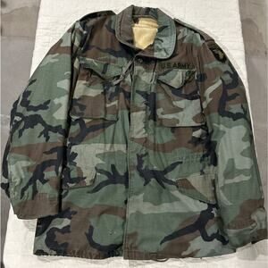 Vintage Military Camoflage M65 Field Jacket Woodland BDU Size Medium Long